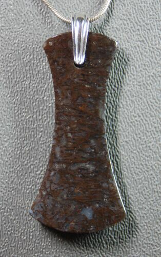 Black Agatized Dinosaur Bone Axe Pendant #22519